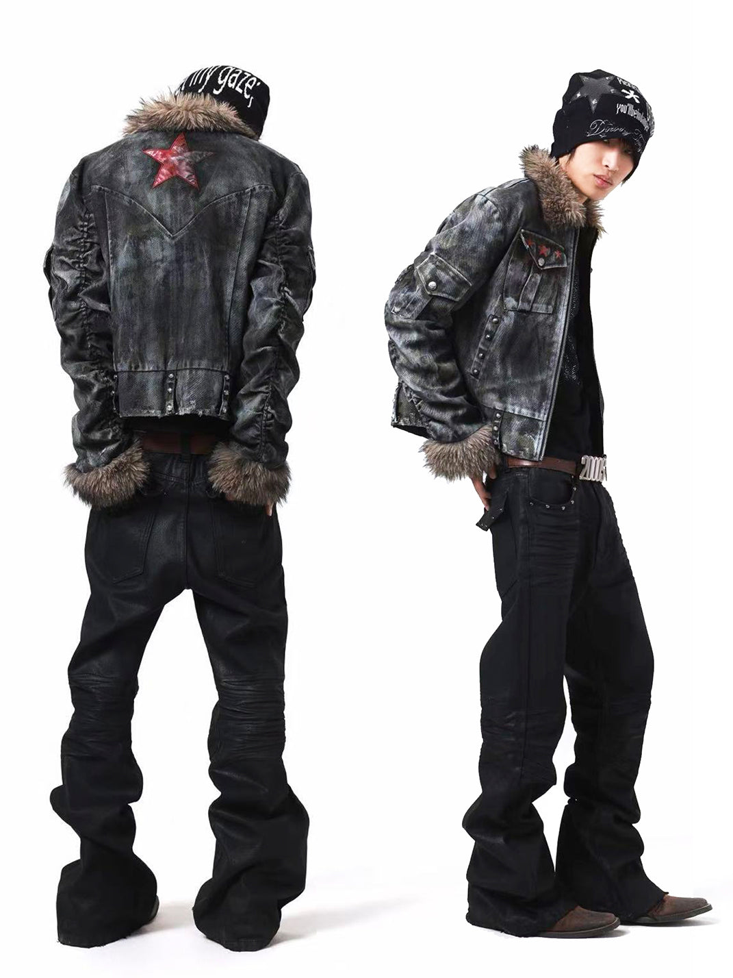 DETW Asymmetric Distressed Studded Fur Collar Jacket - view 11