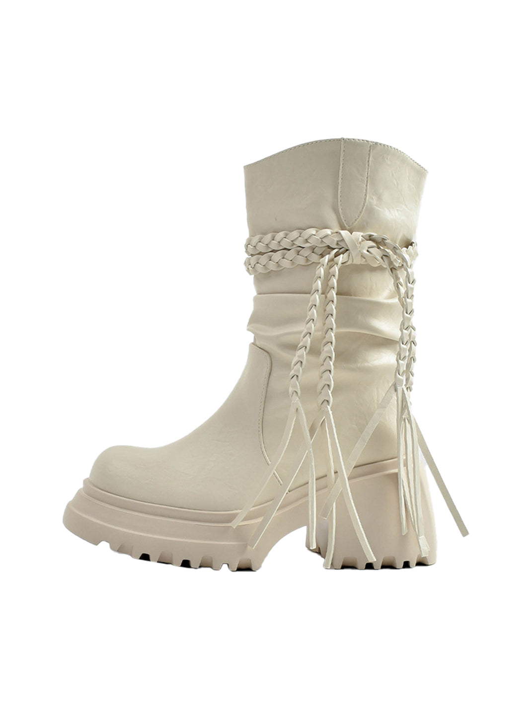 RONGRONG BABY Tassel V-Platform Calf Boots - Beige