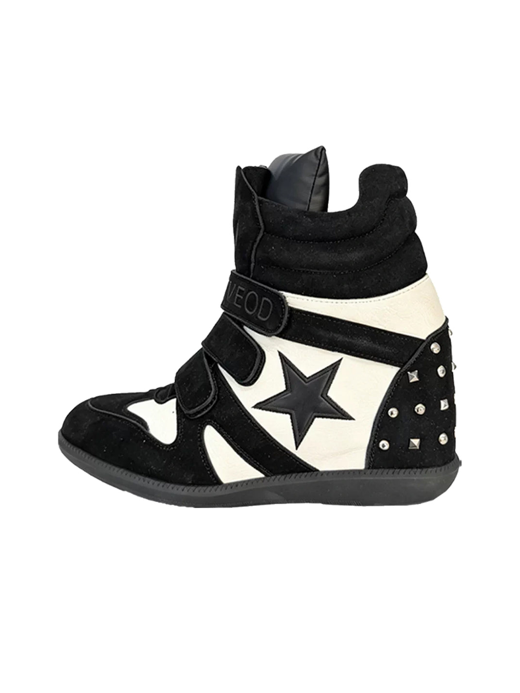 DETW Retro High-Top Platform Wedge Trainers - Black And White
