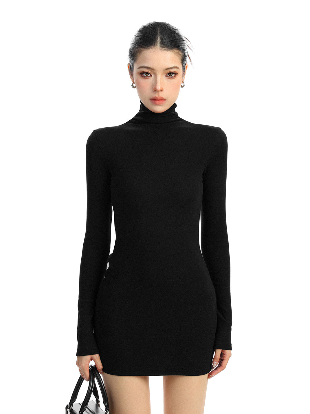 BIGGOLD Mock-Neck Long-Sleeved Bodycon Dress - Black