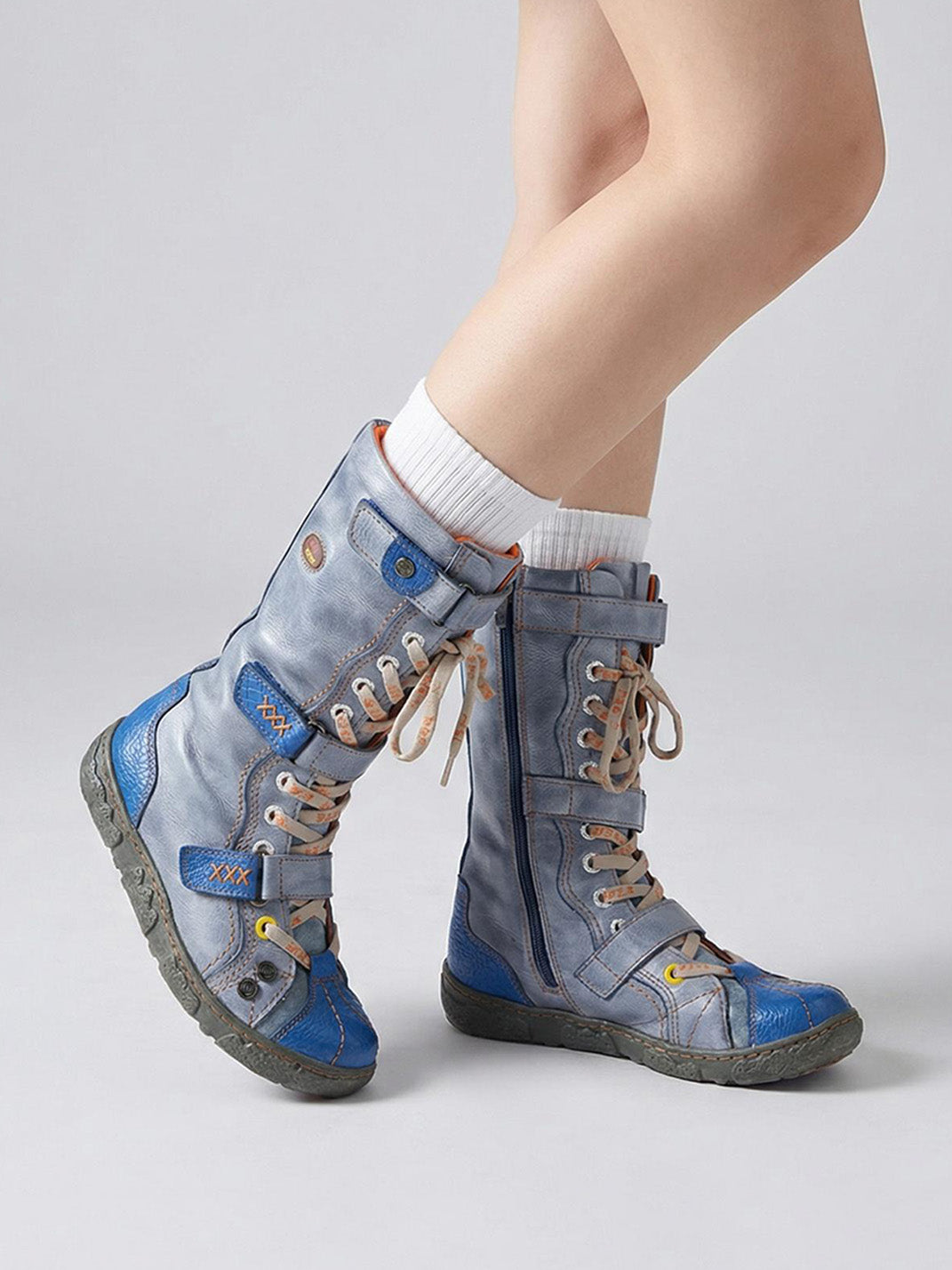 TMA EYES Y2K Washed PU Leather Lace-Up Boots - view 12