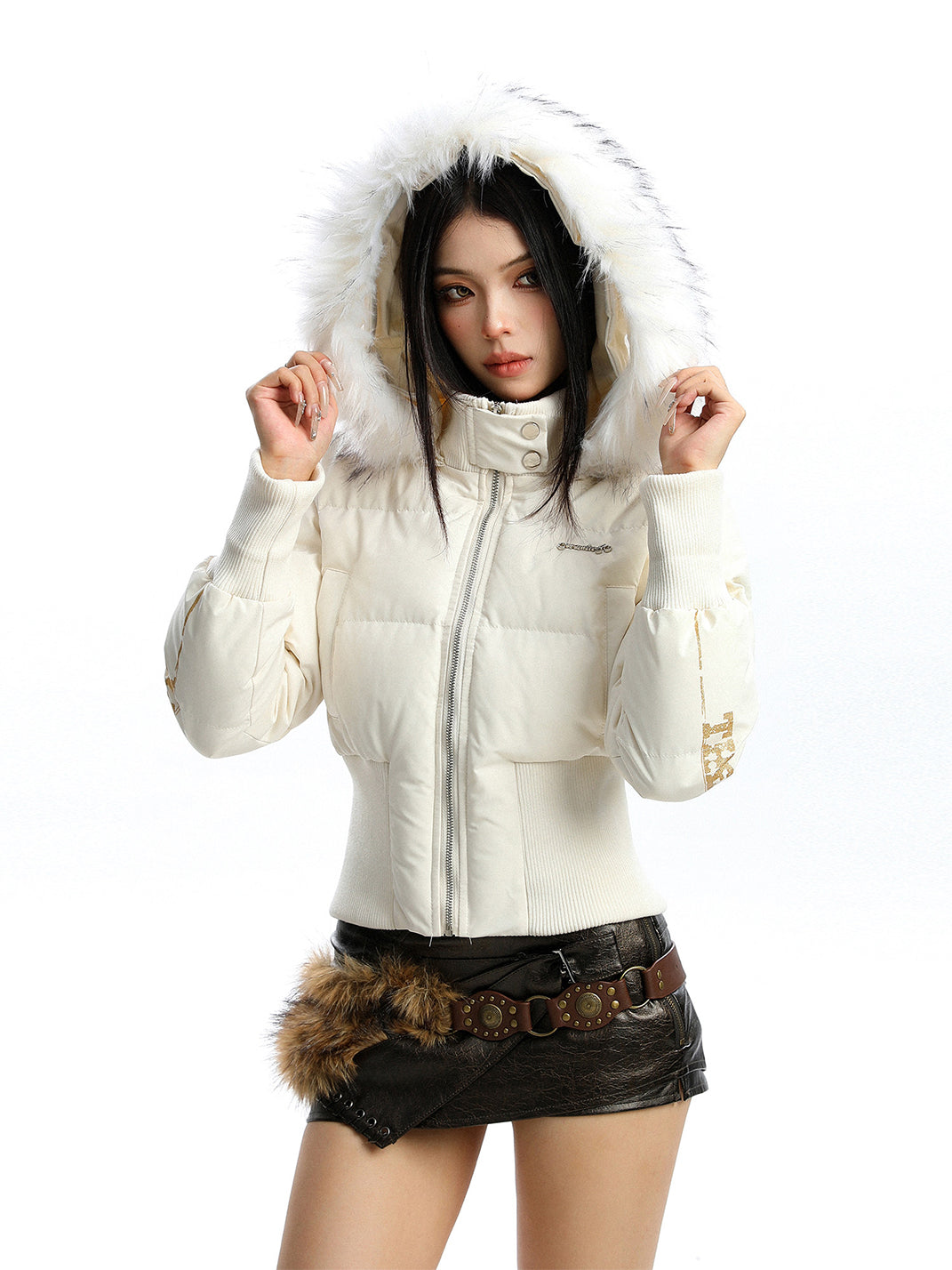 BIGGOLD Removable Fur-Collar Hooded Cotton-Padded Jacket - view 14