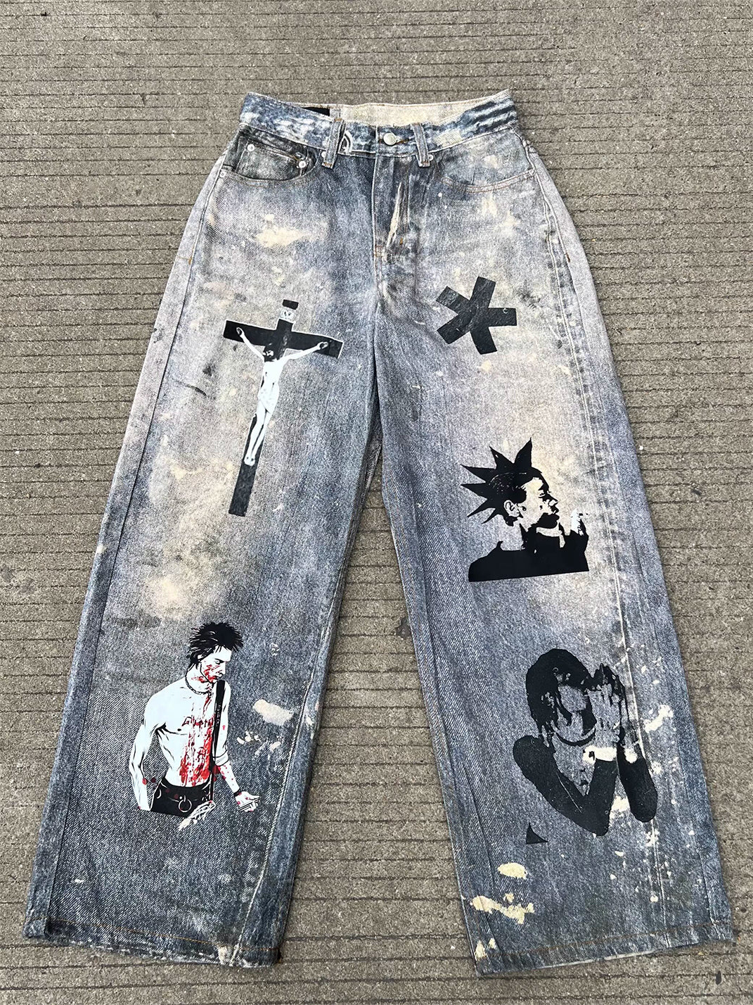 YIZILINGF 3D Printed Punk Graphic Jeans - view 14