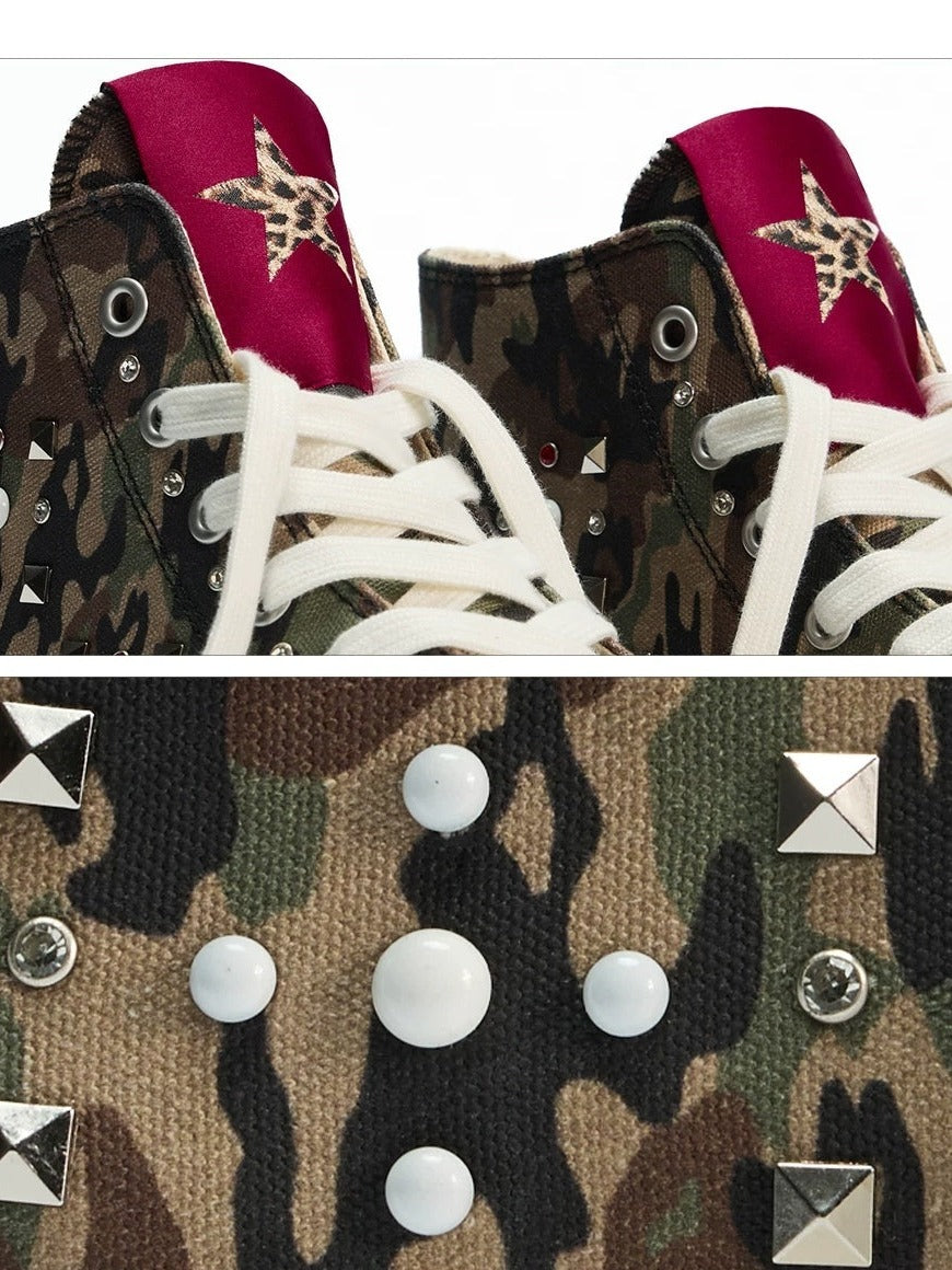 PEOPLESENSE Camo Studded High-Top Canvas Sneakers - stud and star detail