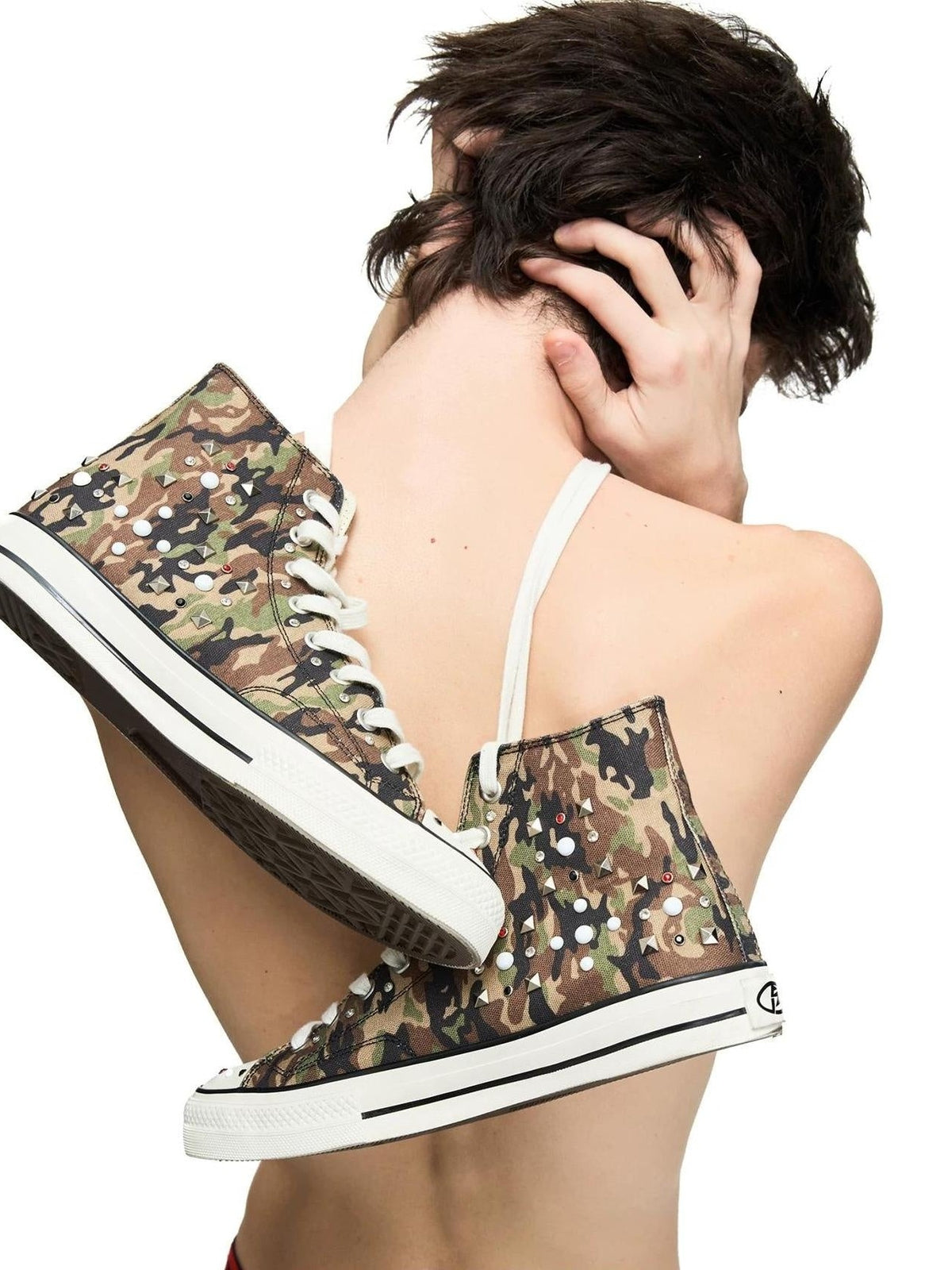 PEOPLESENSE Camo Studded High-Top Canvas Sneakers - lookbook held high-top