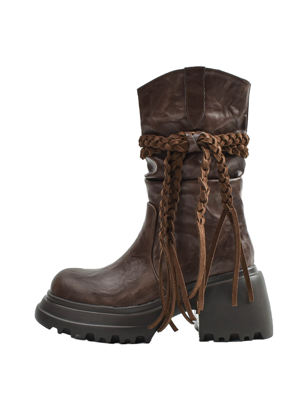 RONGRONG BABY Tassel V-Platform Calf Boots - Brown