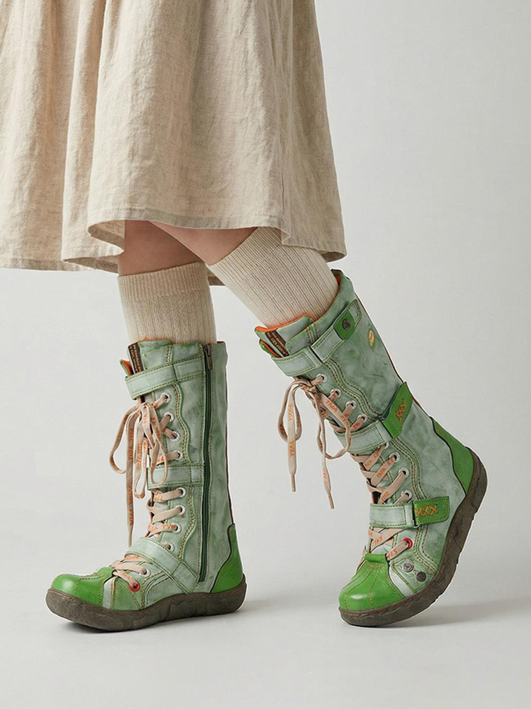 TMA EYES Y2K Washed PU Leather Lace-Up Boots - view 16