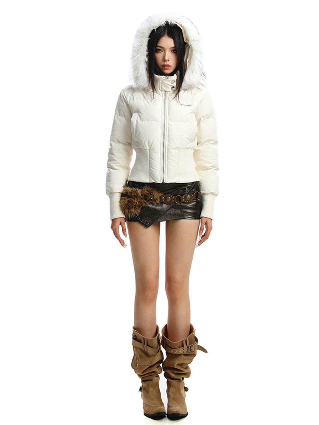 BIGGOLD Removable Fur-Collar Hooded Cotton-Padded Jacket - view 16