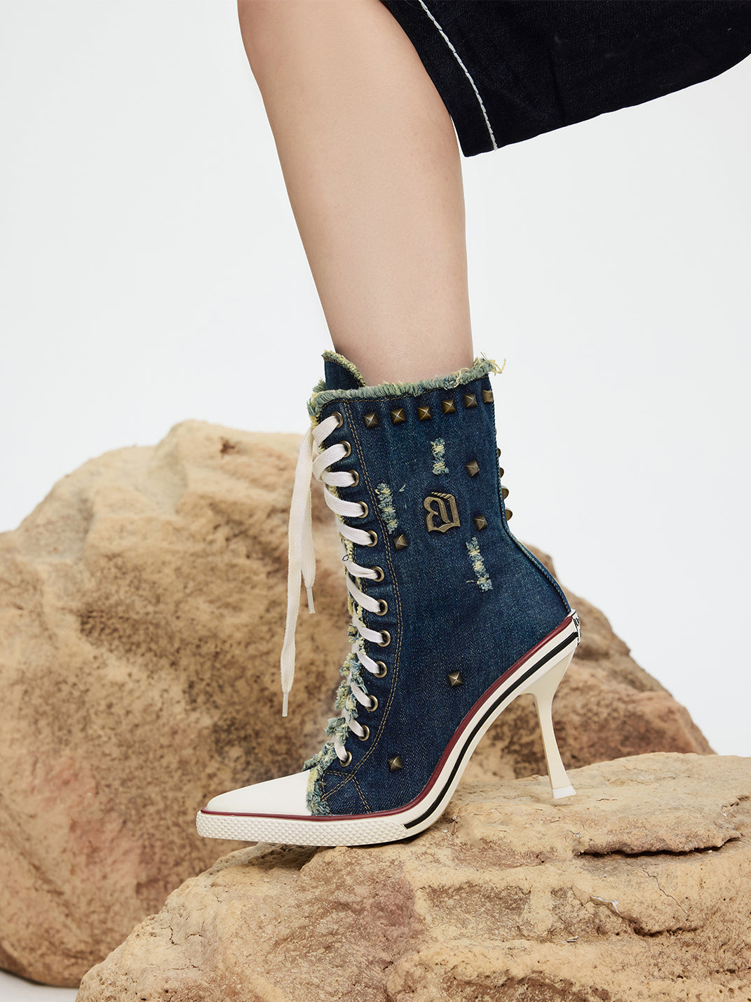 UnicornBlood Distressed Studded Washed Denim High Heels - view 16
