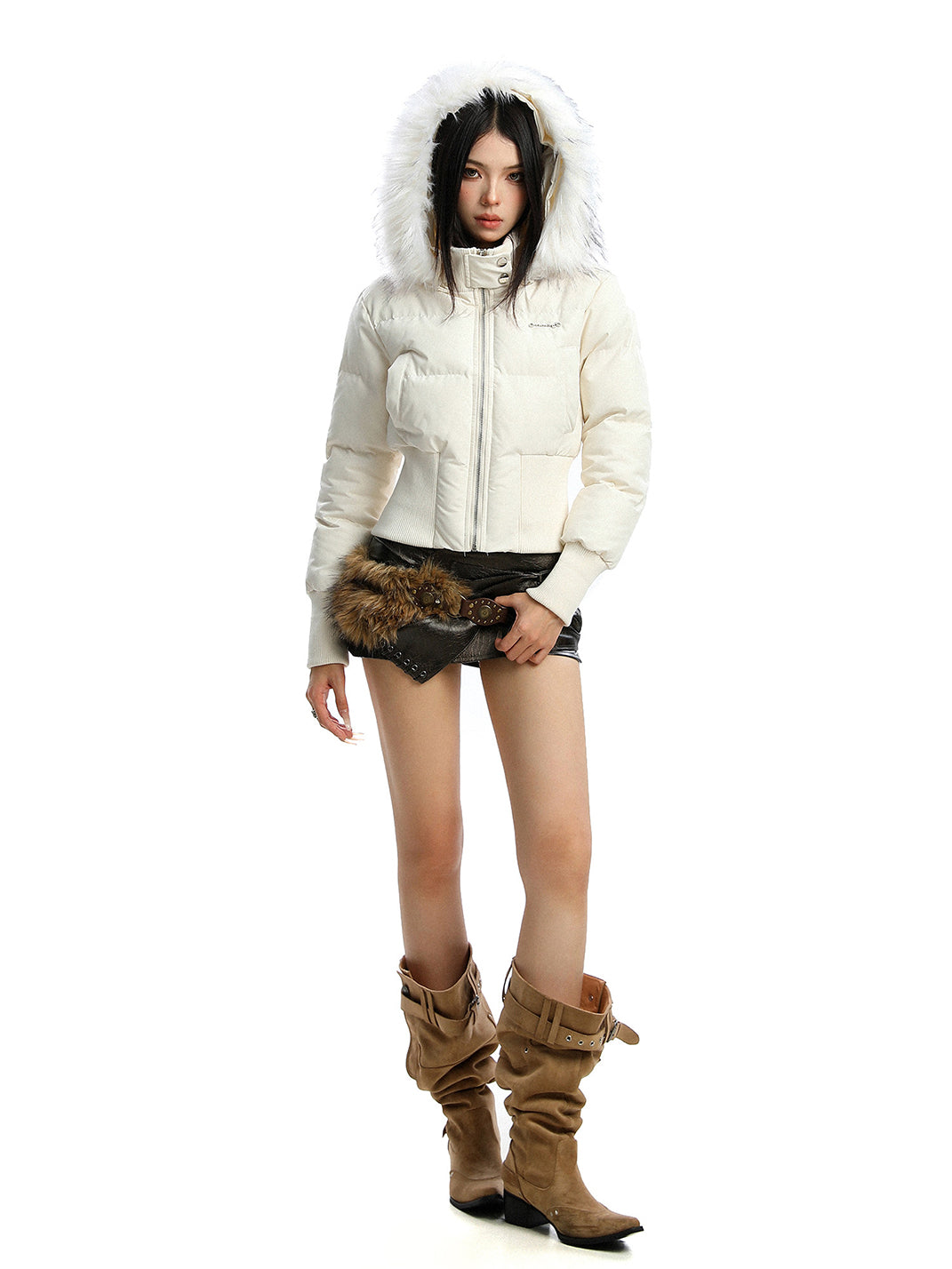 BIGGOLD Removable Fur-Collar Hooded Cotton-Padded Jacket - view 17