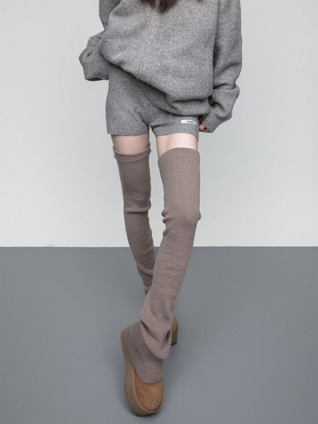 SS2L Cozy Stretch Knit Flared Thigh High Leg Warmers - Coffee