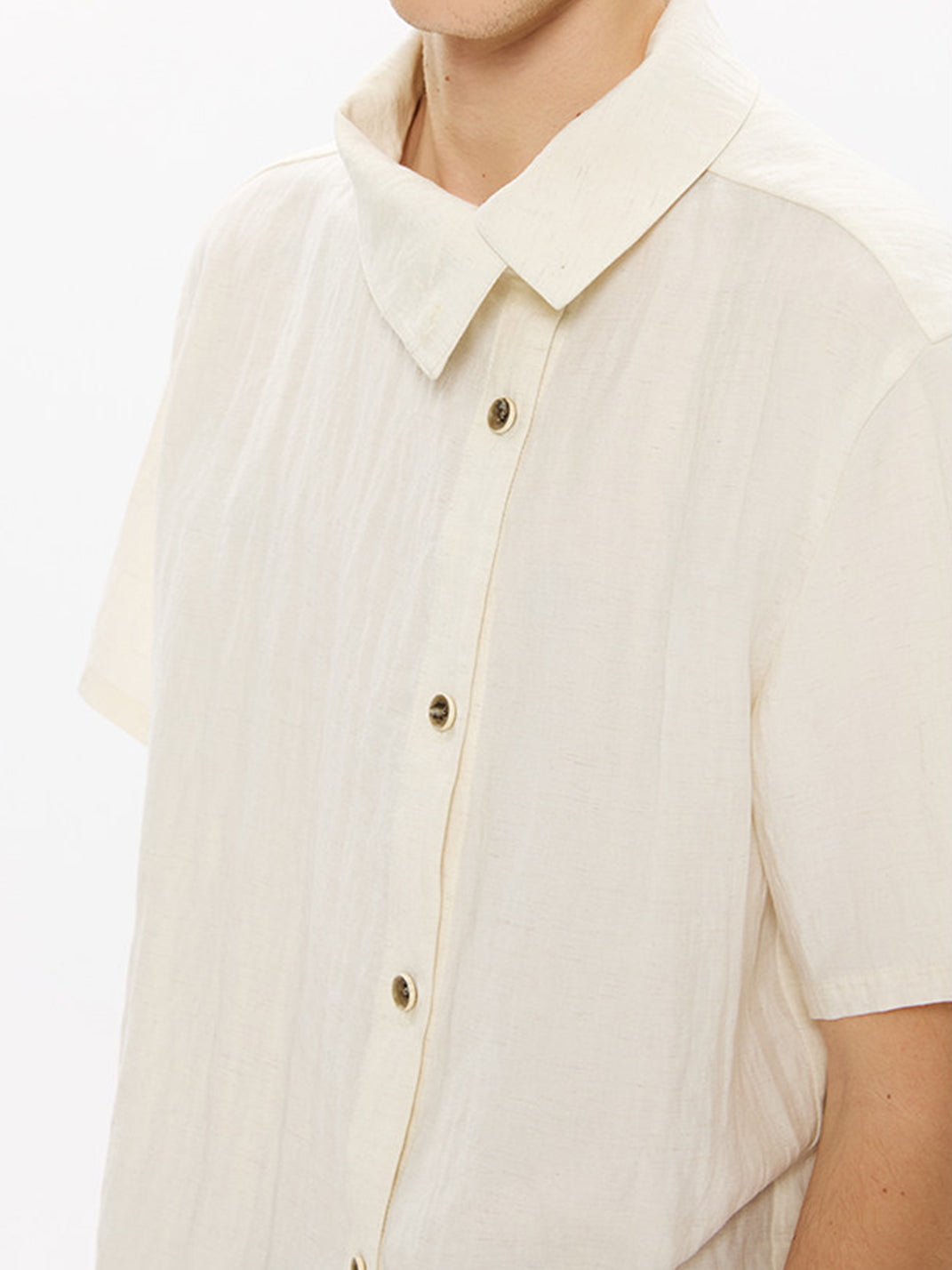 KREATE Asymmetric Placket Stand Collar Convertible Short Sleeve Shirt - view 18