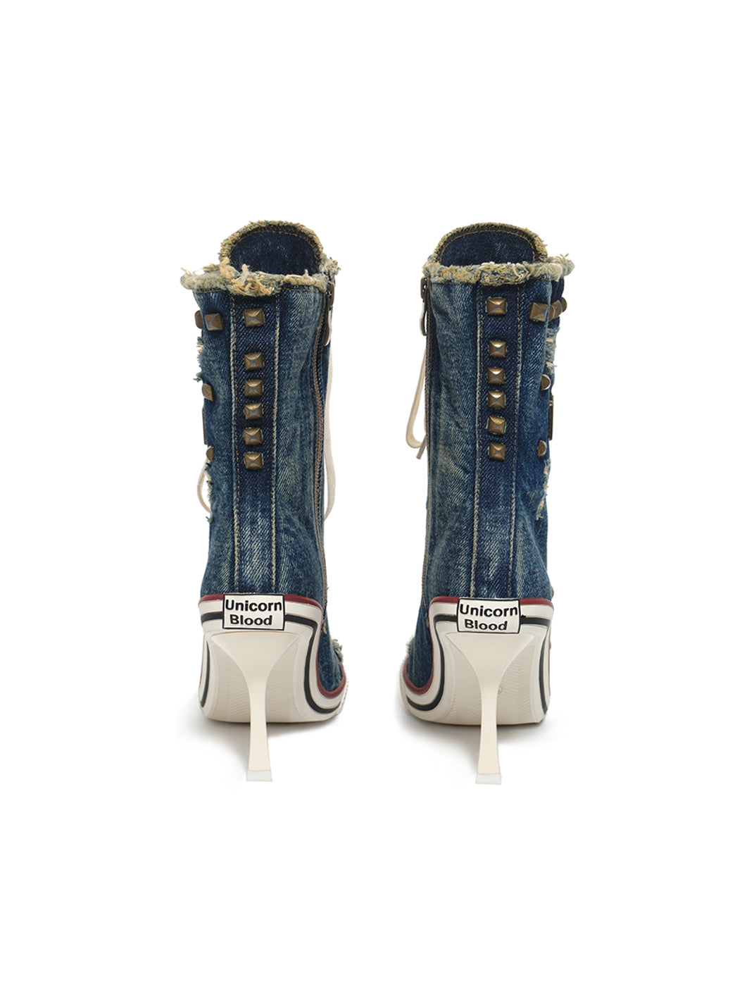 UnicornBlood Distressed Studded Washed Denim High Heels - view 18
