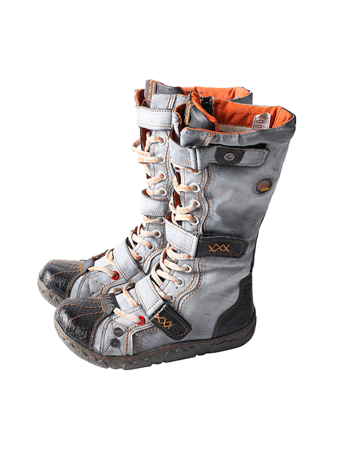 TMA EYES Y2K Washed PU Leather Lace-Up Boots - Black