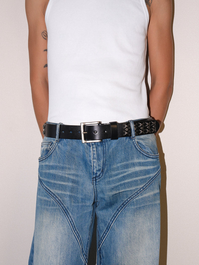 Genuine Leather Thorn Studded Jeans Belt