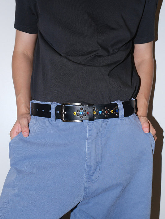 Rhinestone Studded Glossy Leather Belt