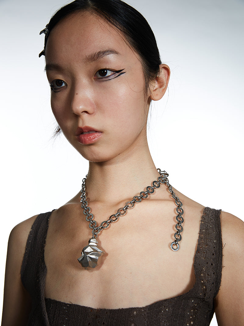 3D Faceted Heart Pendant Necklace