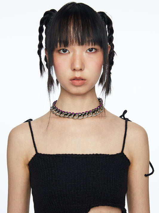 Purple Red Zircon Distressed Cuban Chain