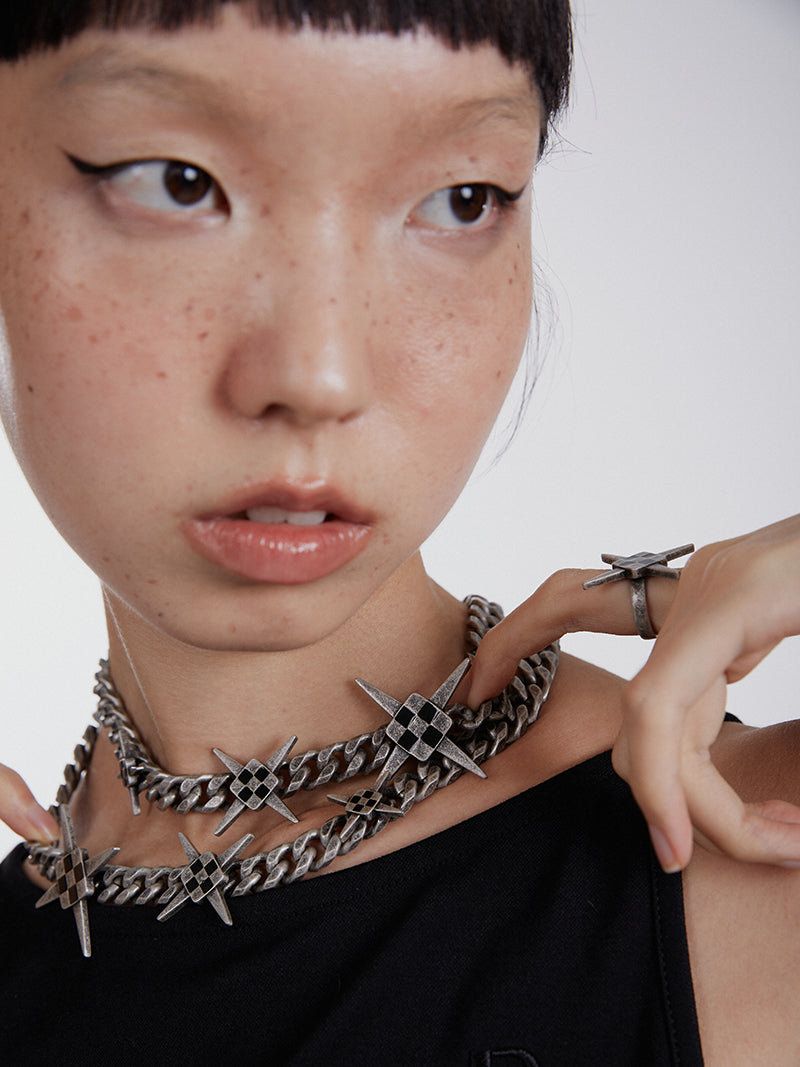 Unisex Vintage Cross Enamel Cuban Chain
