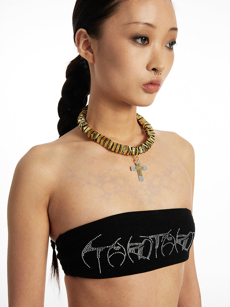 Handmade Gold Cross Contrast Color Necklace