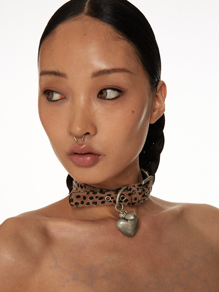 Camo Leopard Horsehair Heart Choker
