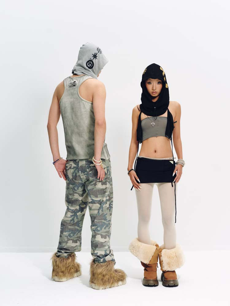 Lucky Symbol Print Contrast Balaclava