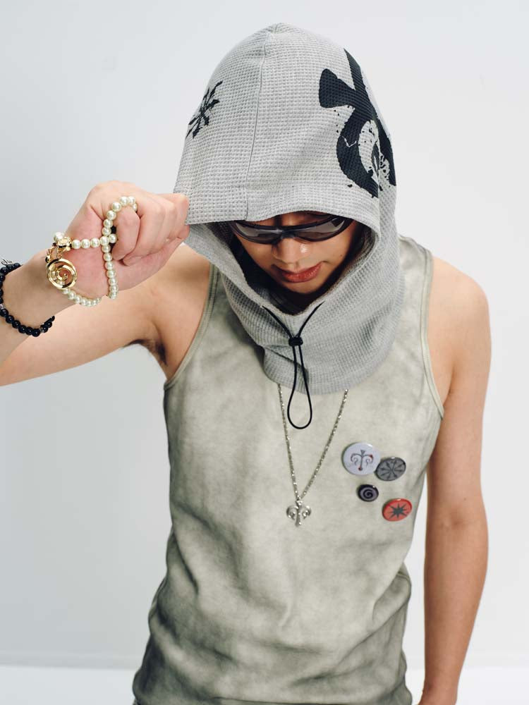 Lucky Symbol Print Contrast Balaclava