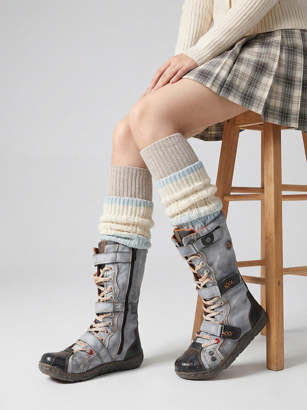 TMA EYES Y2K Washed PU Leather Lace-Up Boots - view 20