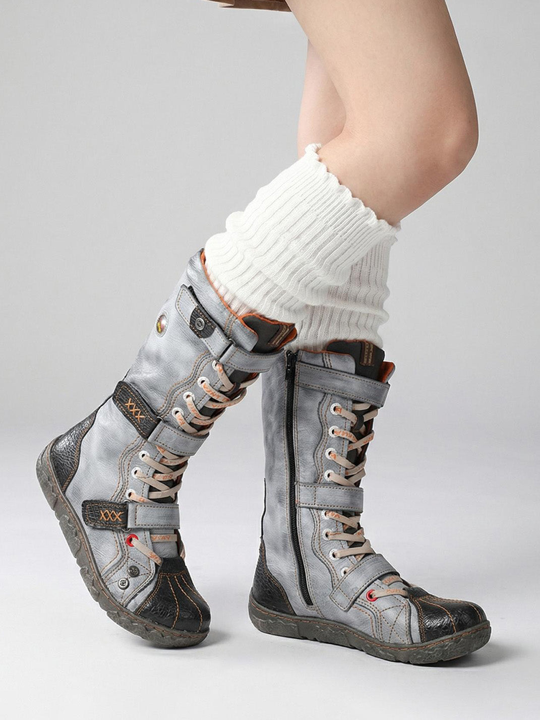 TMA EYES Y2K Washed PU Leather Lace-Up Boots - view 21