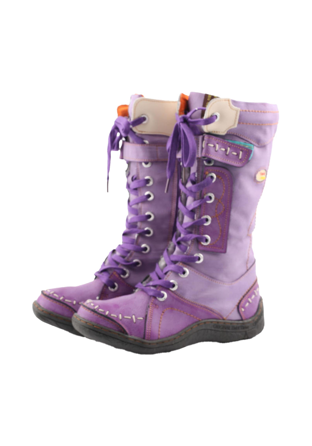 TMA EYES Washed PU Y2K Look Fleece-Lined Snow Boots - Purple