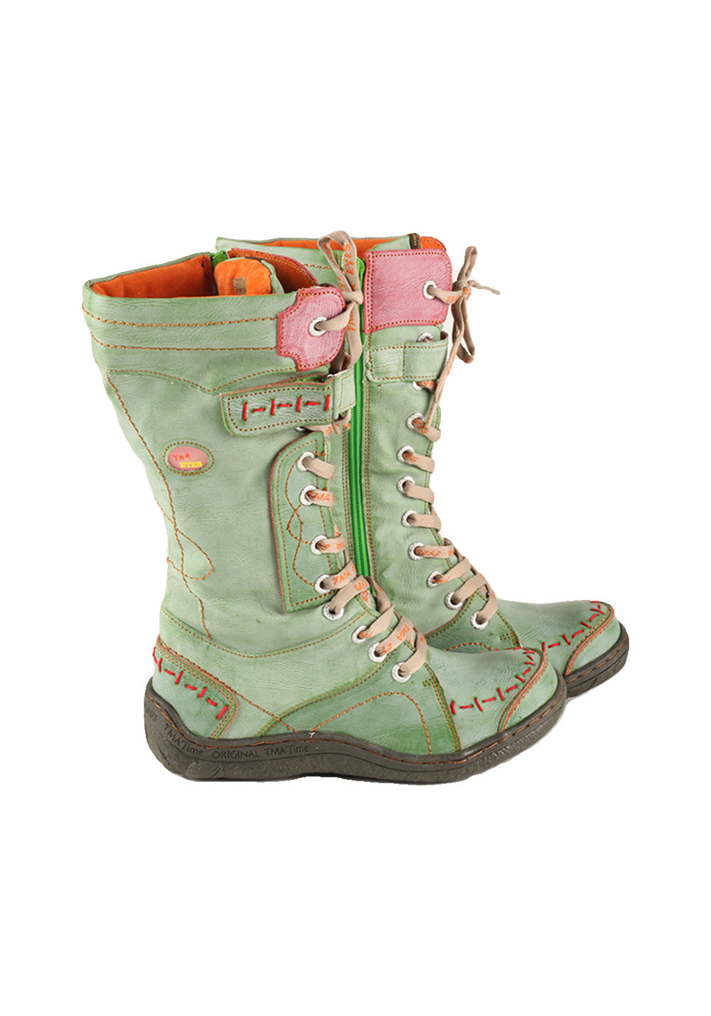TMA EYES Washed PU Y2K Look Fleece-Lined Snow Boots - Green