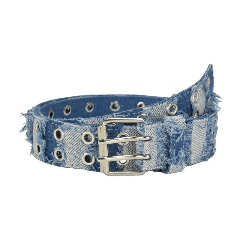 Distressed Denim Eyelet Studded Belt