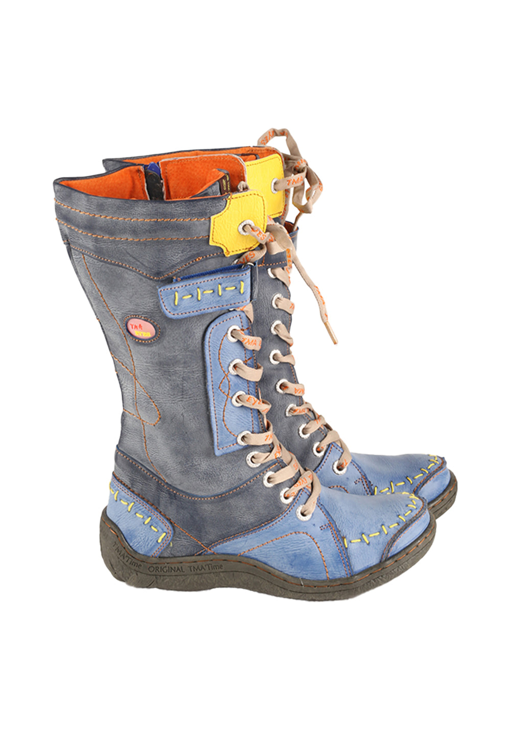 TMA EYES Washed PU Y2K Look Fleece-Lined Snow Boots - Blue