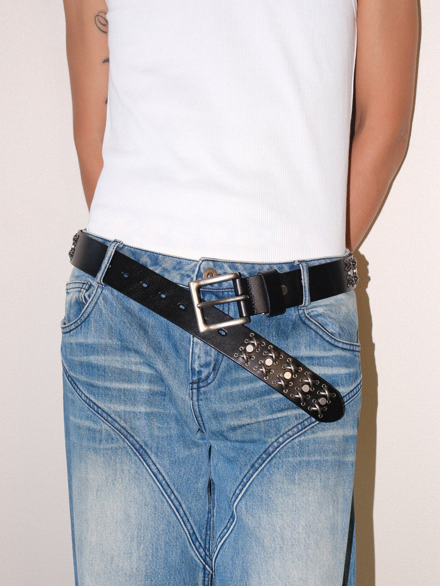 Genuine Leather Thorn Studded Jeans Belt