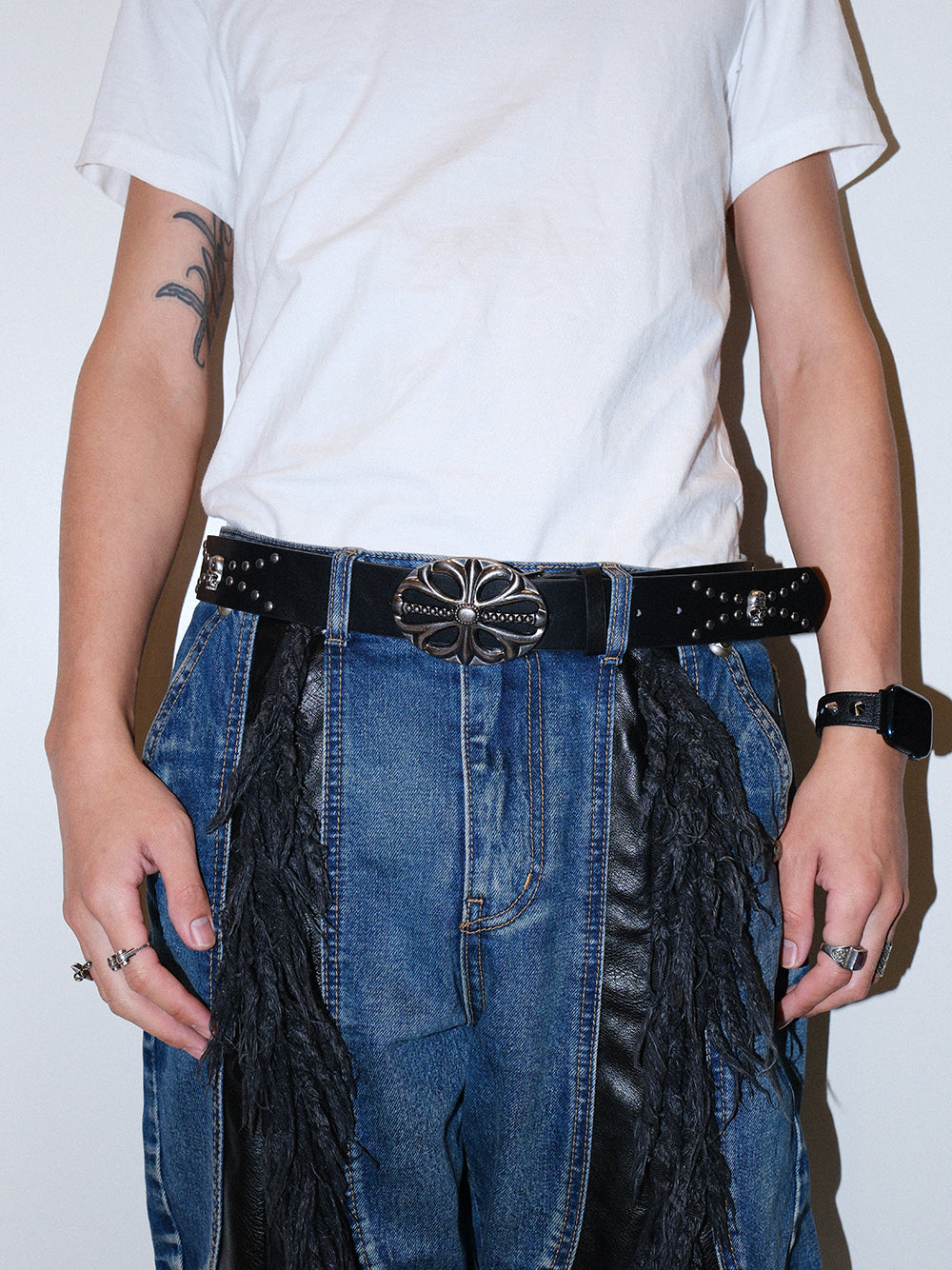 Skull Studded Star Engraved Buckle Belt