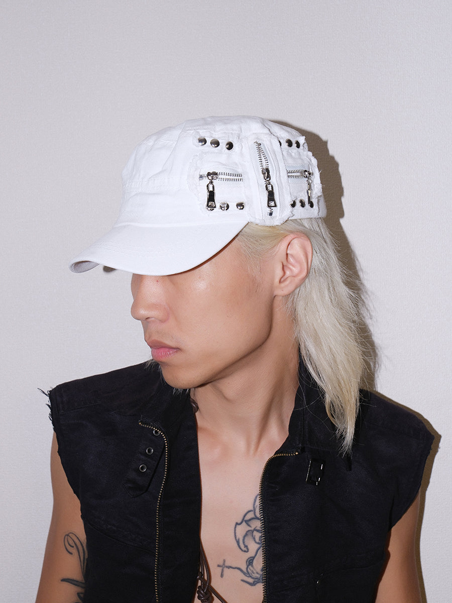 Y2K Metal Zipper Distressed Dad Hat