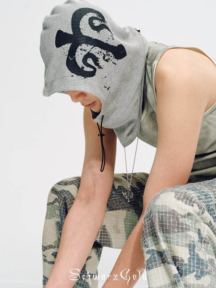 Lucky Symbol Print Contrast Balaclava