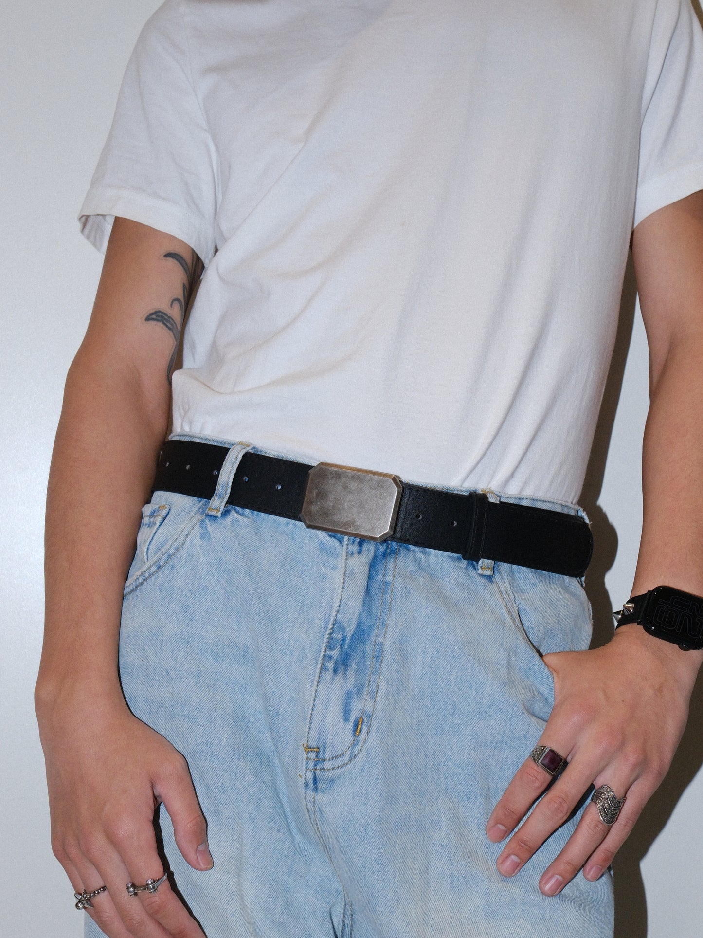 Black Square Buckle Leather Belt