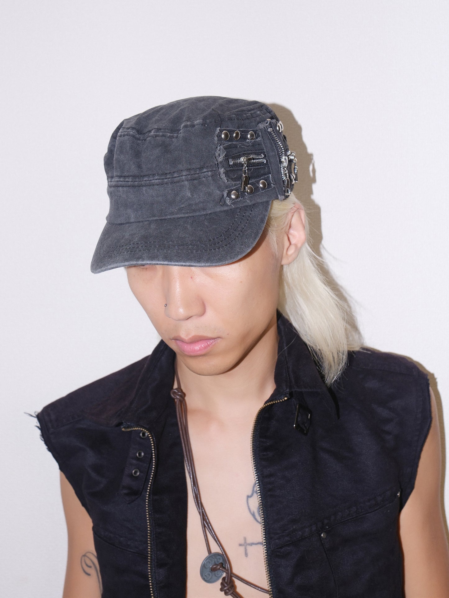 Y2K Metal Zipper Distressed Dad Hat