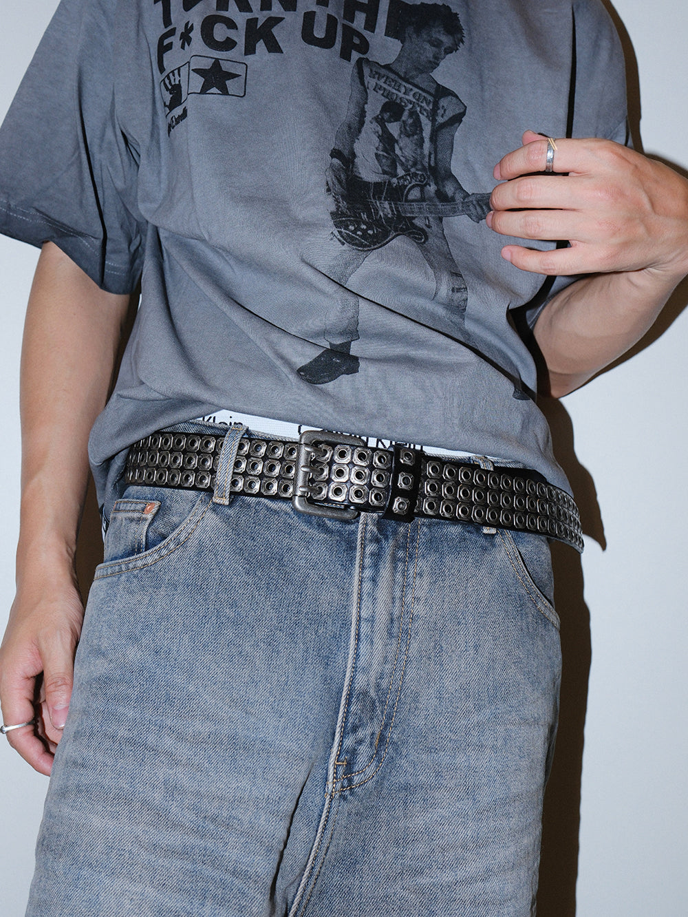 Triple Buckle Studded No-Punch Belt