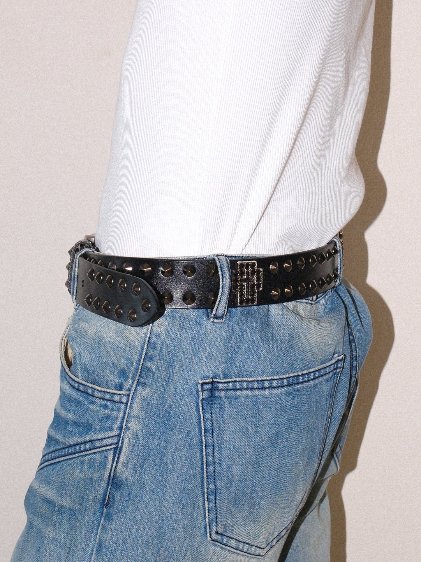 Genuine Leather Cross Rhinestone Studded Belt