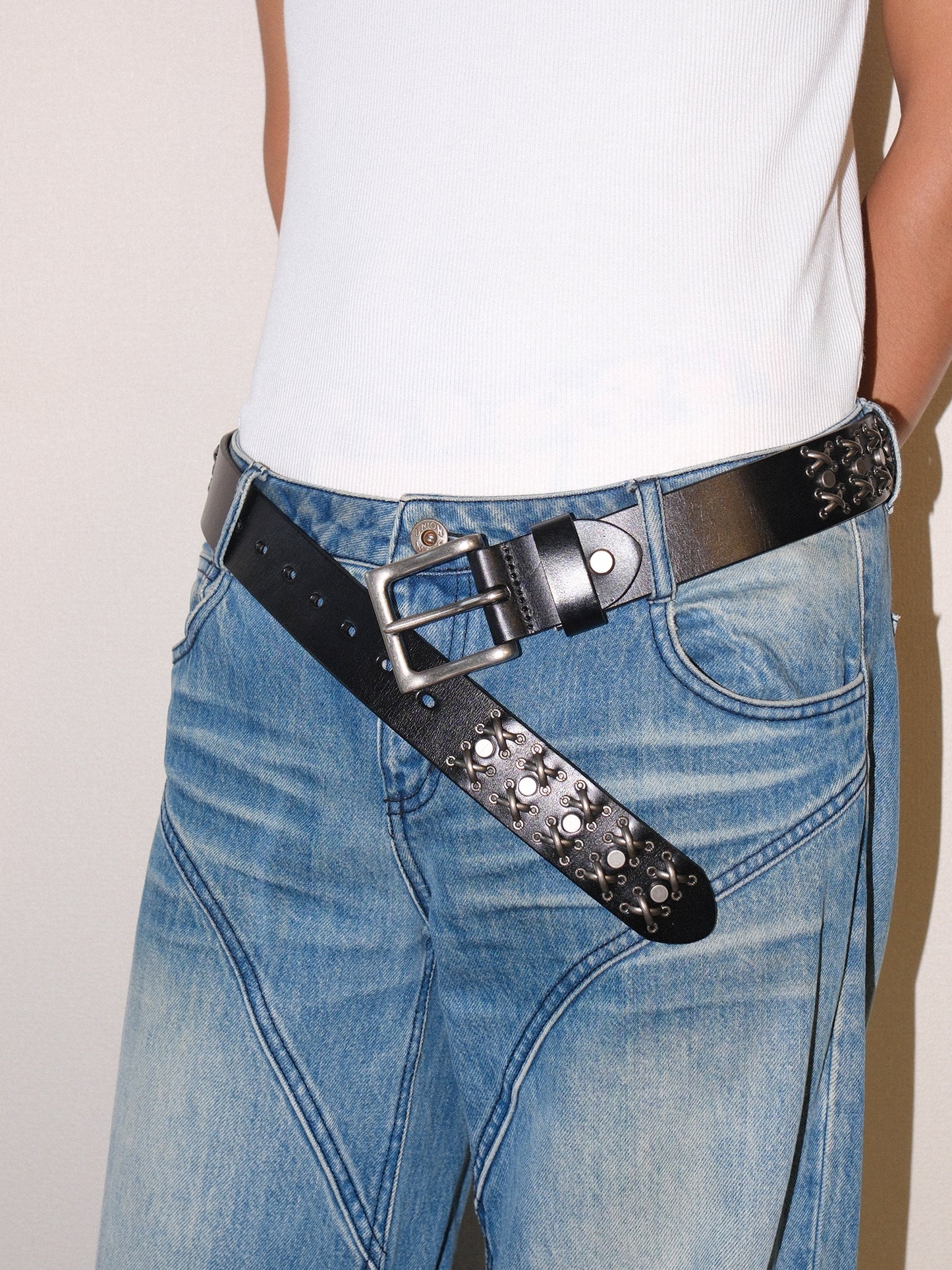Genuine Leather Thorn Studded Jeans Belt