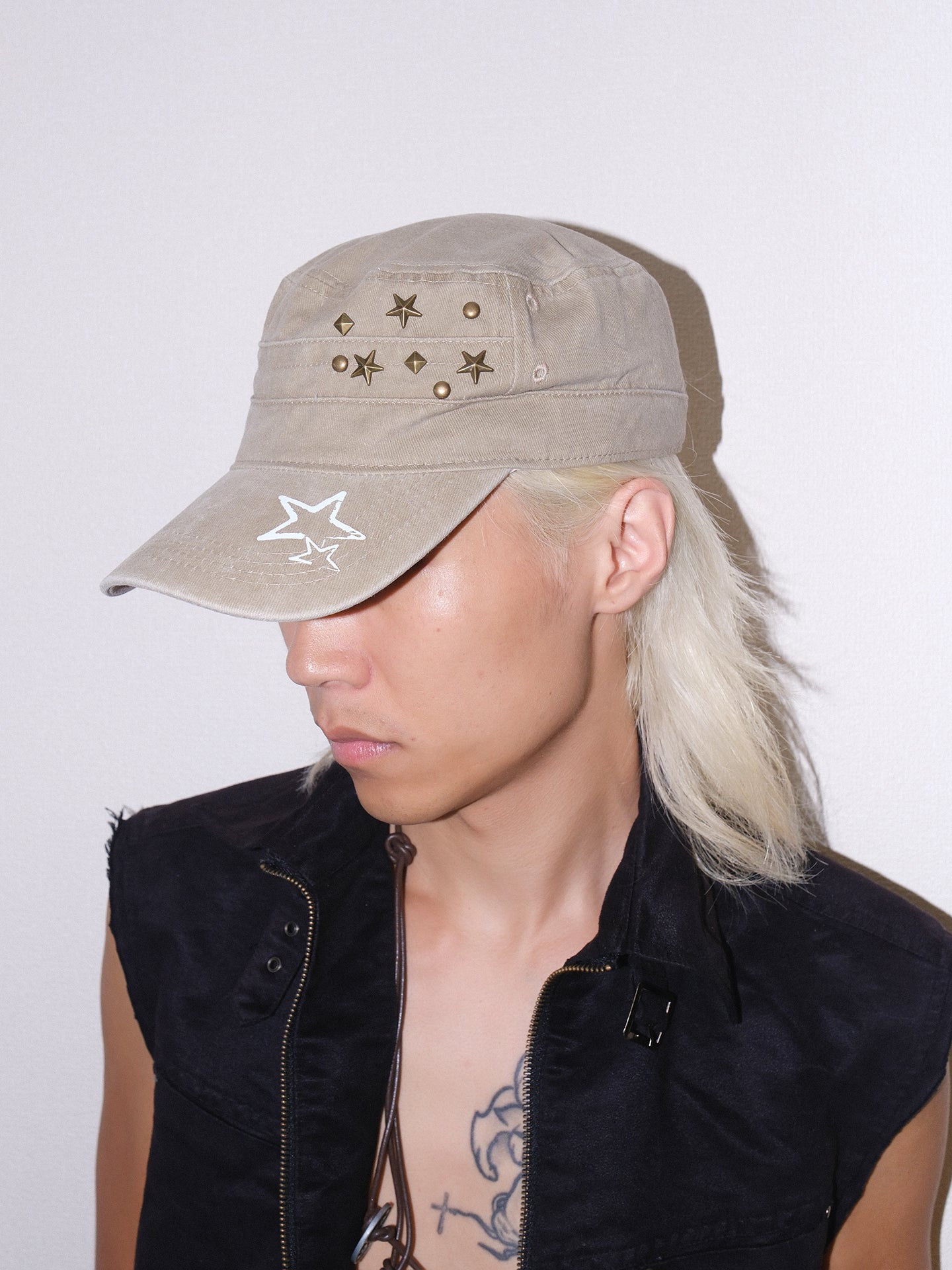 Star Studded Distressed Flat Baseball Cap