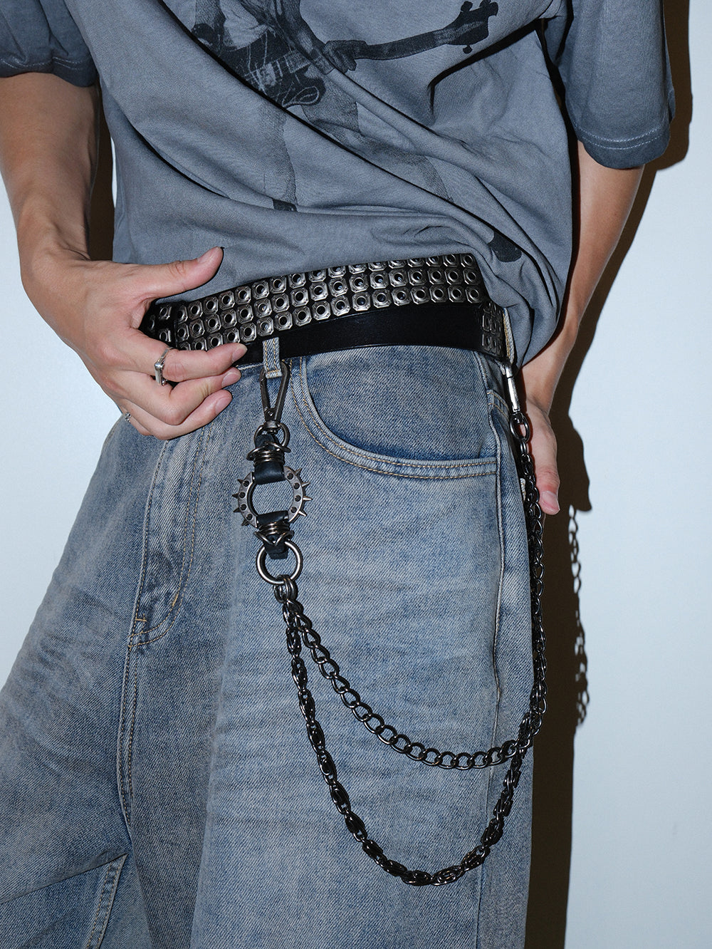 Triple Buckle Studded No-Punch Belt