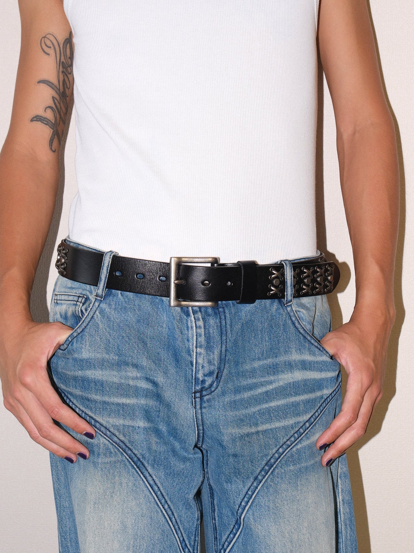 Genuine Leather Thorn Studded Jeans Belt