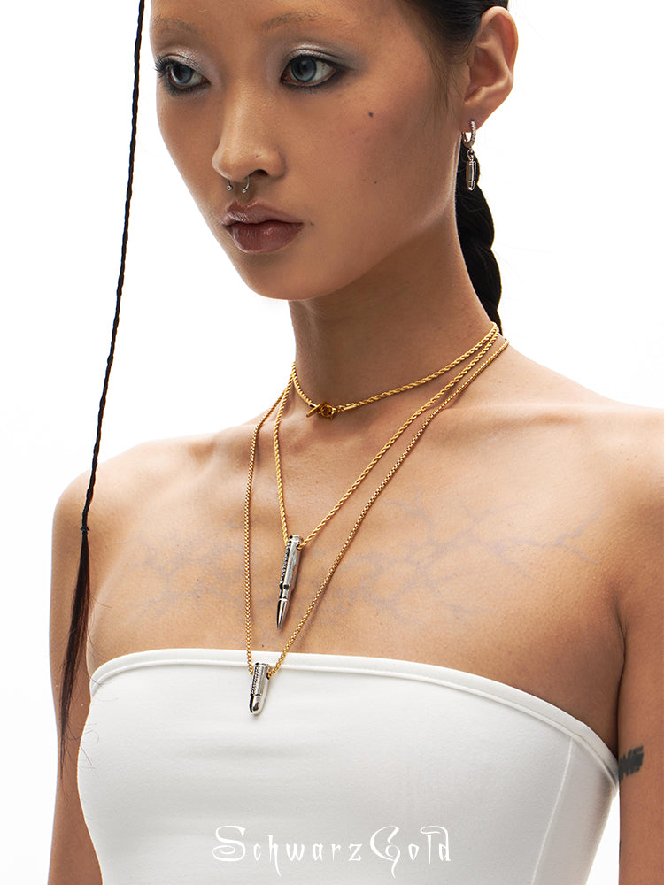 Unisex Layered Silver Bullet Gold Chain