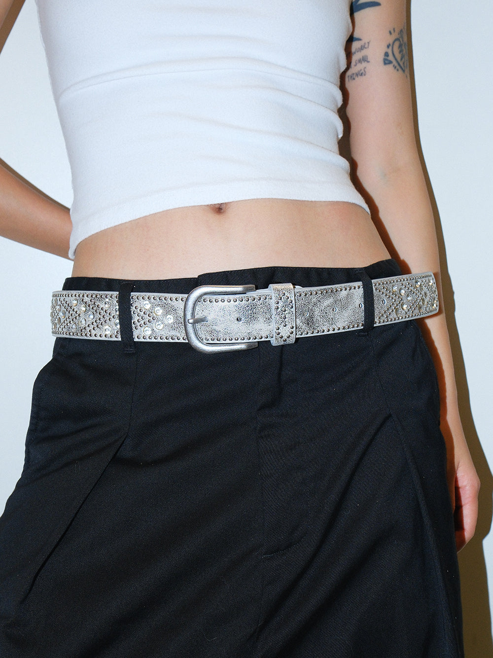 Rhinestone Studded Zinc Alloy Buckle Belt