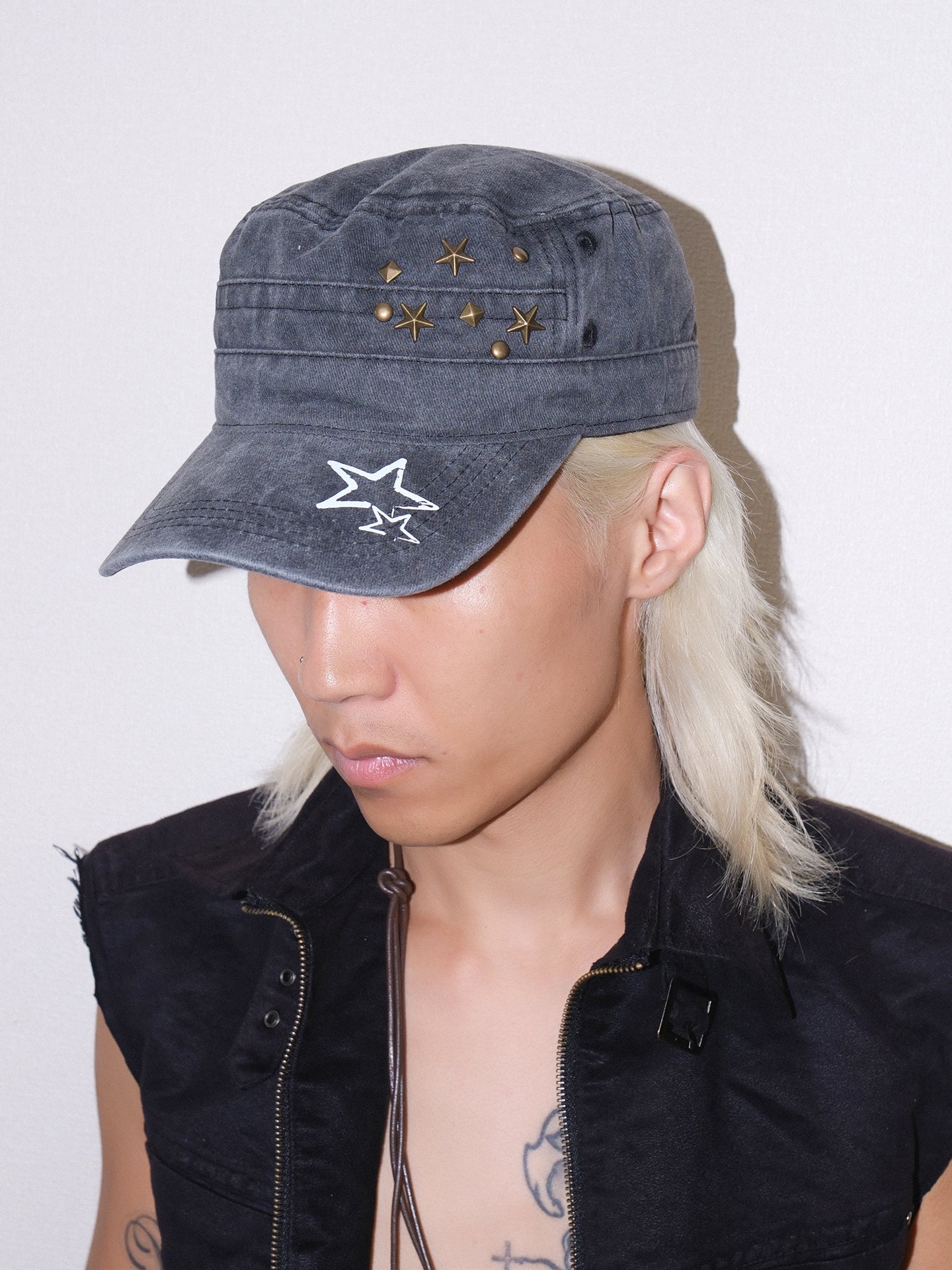 Star Studded Distressed Flat Baseball Cap