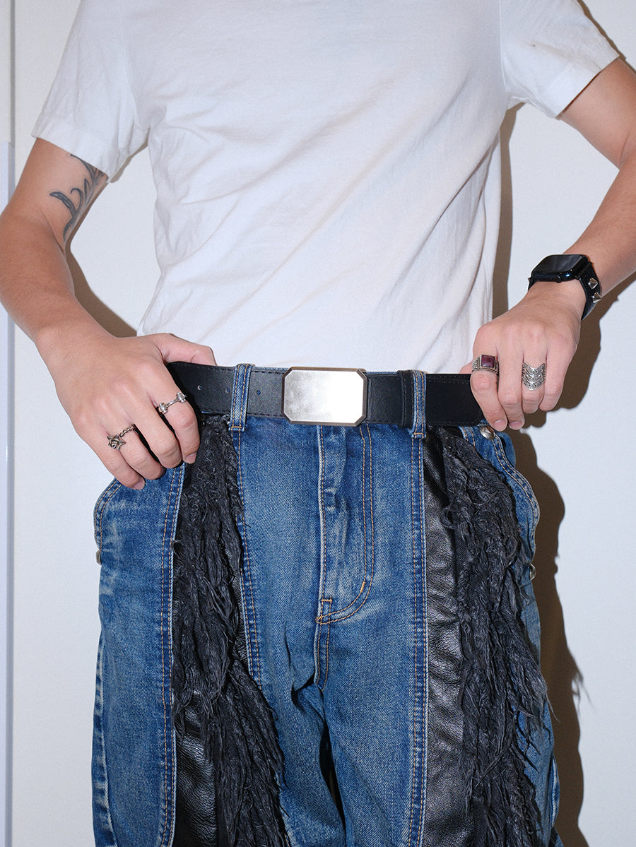 Black Square Buckle Leather Belt