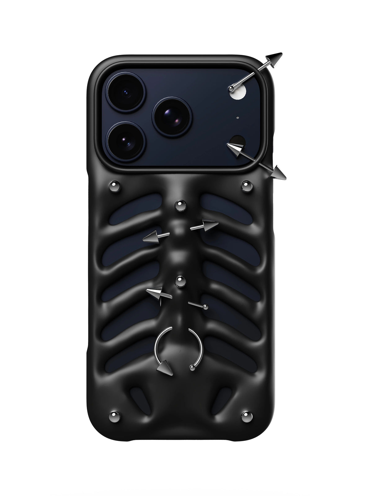 PINKDEVIL 3D Ribcage Piercing iPhone Case - obsidian black close view